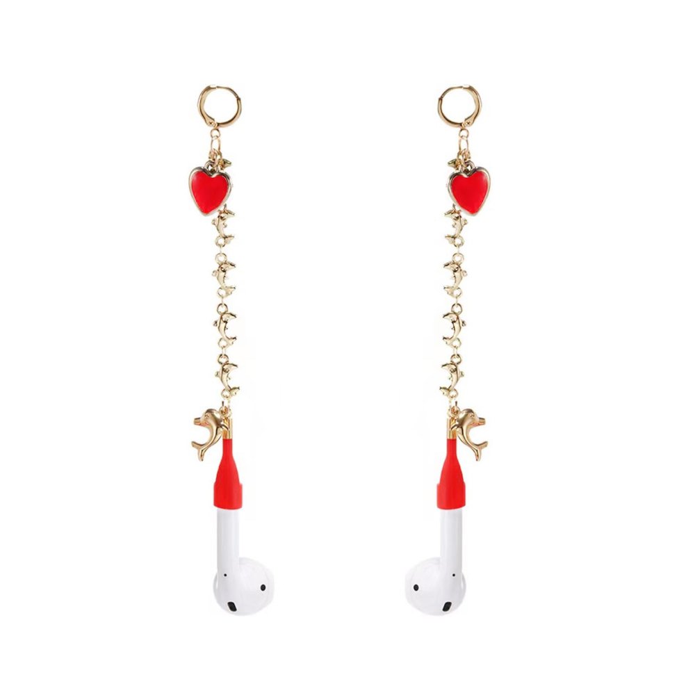 Zyuzles Earphone Anti Lost Earring Clip 1pair,Red Heart Earring Brackets,Creative Dolphin Tassels Earrings with Clip Suitable for Earring Bracket