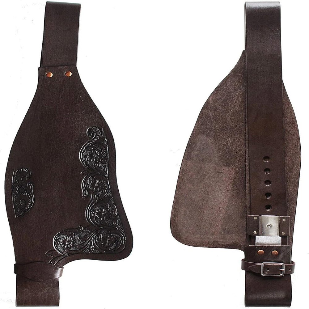 EQUIGEAR Horse Western Adult Tooled Leather Replacement Saddle Fender Pair Set for Roping Trail Barrel Pleasure Saddles with Belvin Buckles AS24