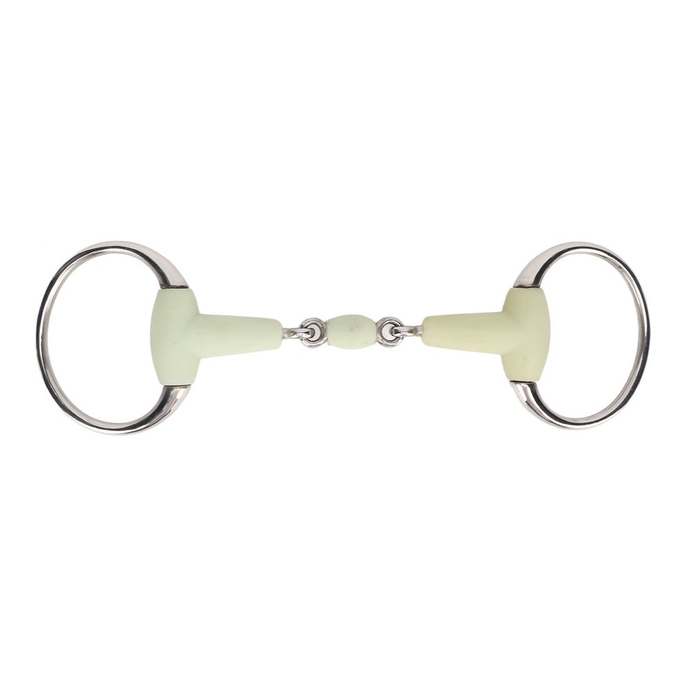 DAUZ Horse Snaffle Bit, Apple Flavor Stainless Steel Mouth Oval Link Loose Ring, Rubber Wrapped Horse Mouth Bit for Racing