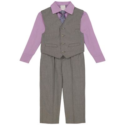 Van Heusen Boys' 4-Piece Formal Dress Up Suit Vest Set, Vest, Pants, Collared Dress Shirt, and Tie, Silverware Stripe, 4