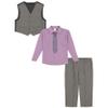 Van Heusen Boys' 4-Piece Formal Dress Up Suit Vest Set, Vest, Pants, Collared Dress Shirt, and Tie, Silverware Stripe, 4 view 2