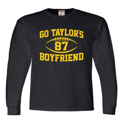Small Black Mens Go Taylor's Boyfriend Funny Football Long Sleeve T-Shirt