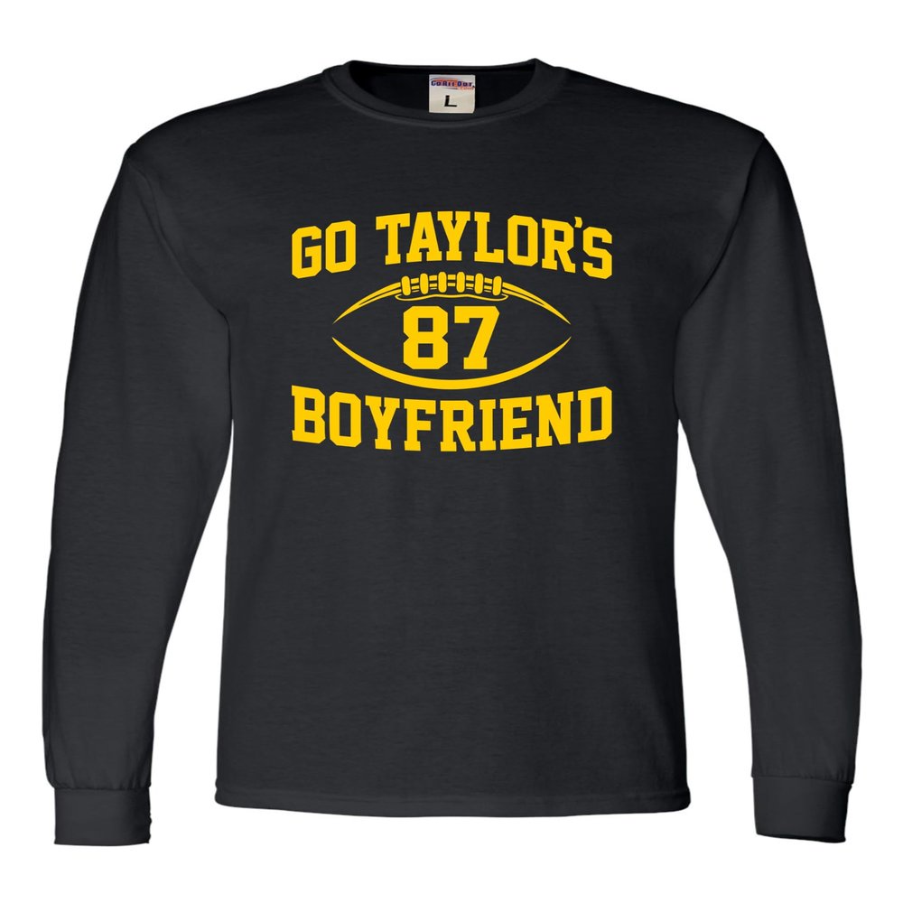 Small Black Mens Go Taylor's Boyfriend Funny Football Long Sleeve T-Shirt