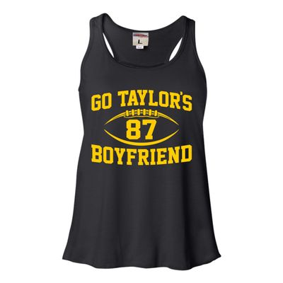 Medium Black Women Flowy Go Taylor's Boyfriend Funny Football Sleeveless Tank Top T-Shirt