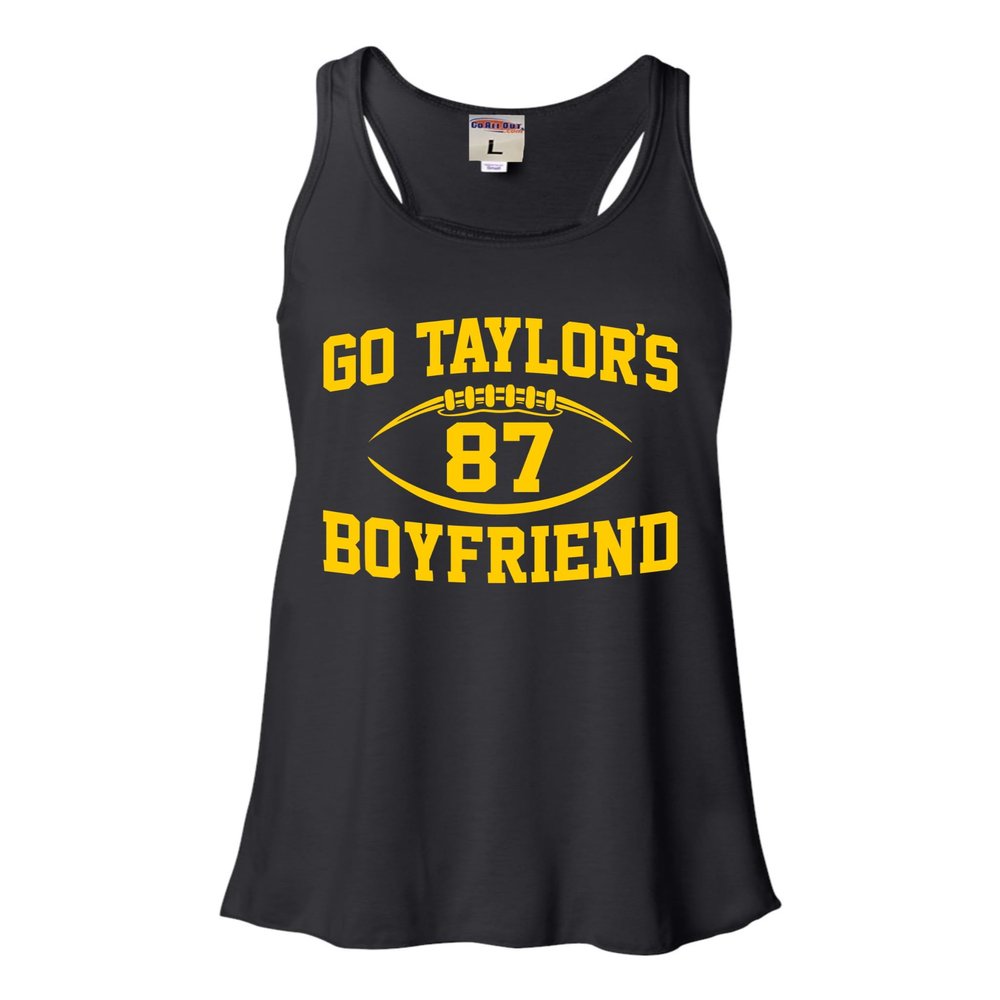 Medium Black Women Flowy Go Taylor's Boyfriend Funny Football Sleeveless Tank Top T-Shirt