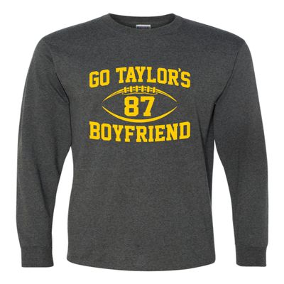 3X-Large Black Heather Mens Go Taylor's Boyfriend Funny Football Long Sleeve T-Shirt