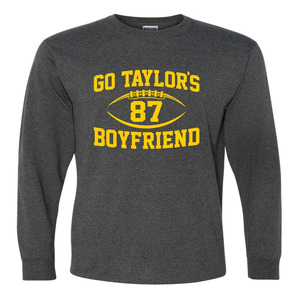3X-Large Black Heather Mens Go Taylor's Boyfriend Funny Football Long Sleeve T-Shirt
