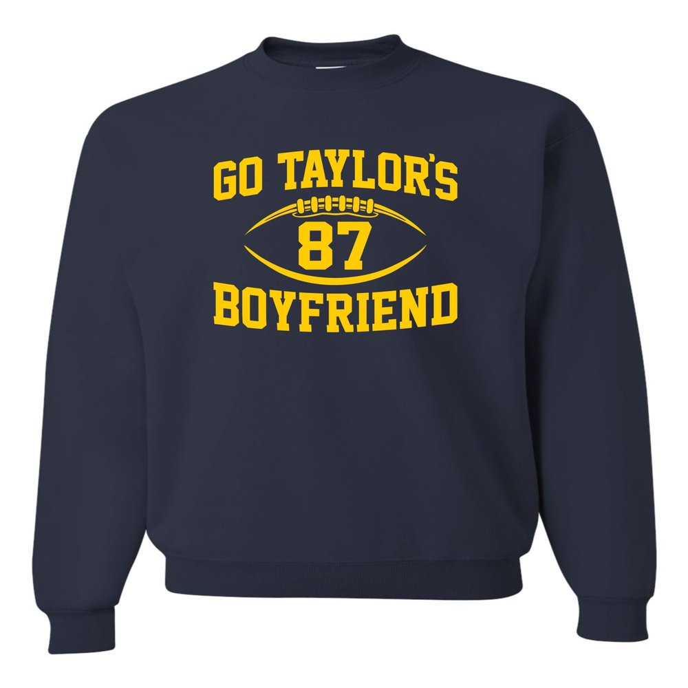 3X-Large Navy Blue Mens Go Taylor's Boyfriend Funny Football Sweatshirt Crewneck