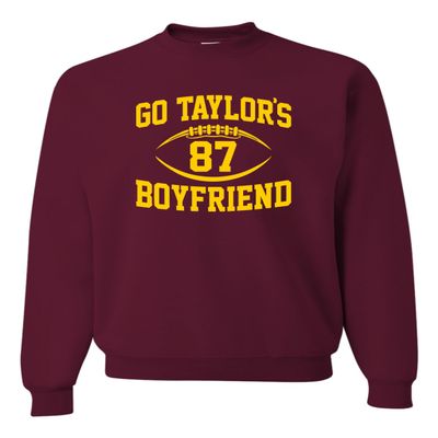 3X-Large Maroon Mens Go Taylor's Boyfriend Funny Football Sweatshirt Crewneck