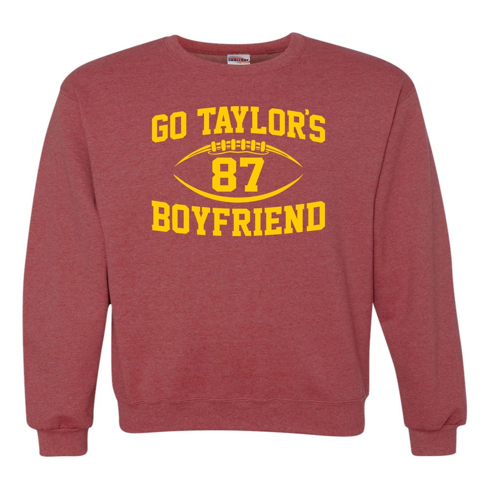 3X-Large Vintage Heather Red Mens Go Taylor's Boyfriend Funny Football Sweatshirt Crewneck