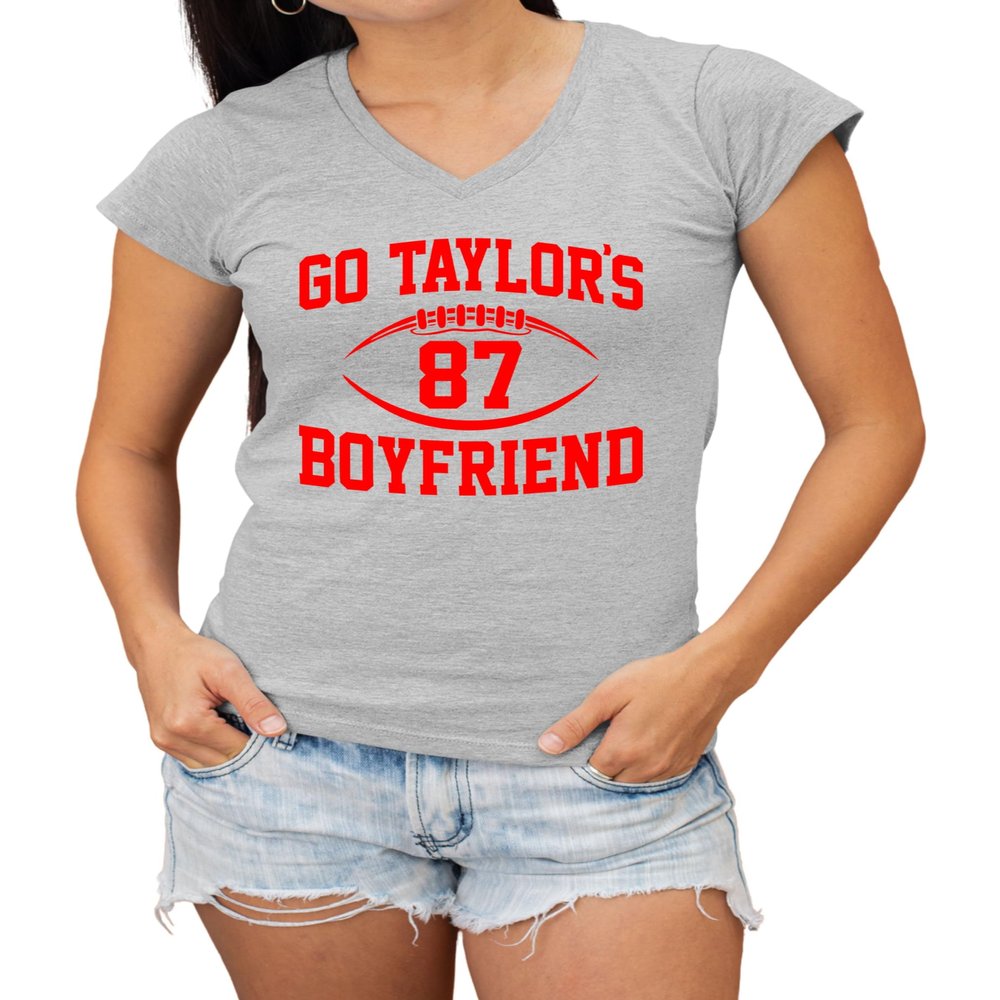 X-Large Heather Grey Women Go Taylor's Boyfriend Funny Football V Neck T-Shirt