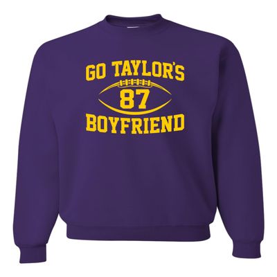 Small Purple Mens Go Taylor's Boyfriend Funny Football Sweatshirt Crewneck