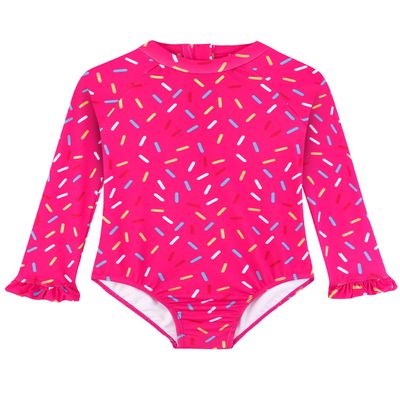 Alakuoti Long Sleeve One Piece Ruffle Swimsuit for Toddler Girls Baby Girl Rashguard Shirt with UPF 50+ Sun Protection Rosered