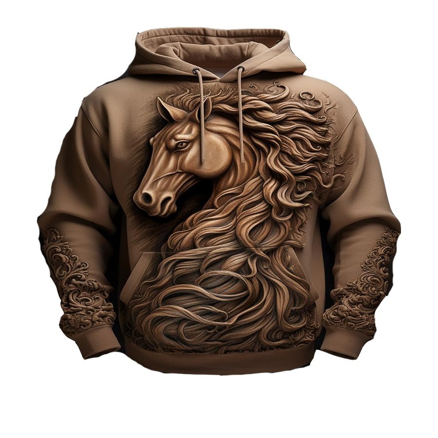 3D Horse Graphic Sweatshirt - Womens Horse Hoodie Beige