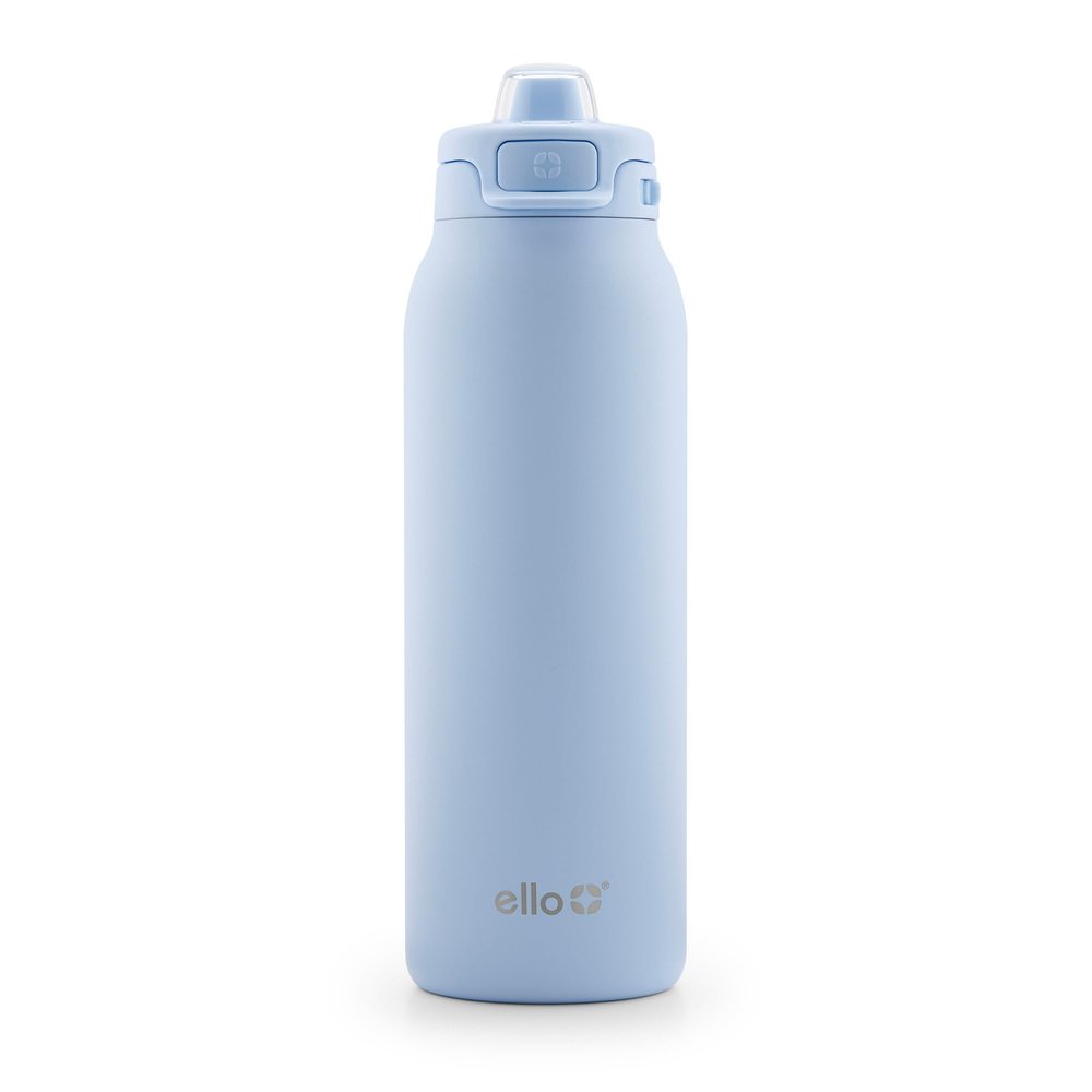 Ello Pop & Fill 32oz Stainless Steel Water Bottle with Quick Fill Technology, Double Walled and Vacuum Insulated Metal, Leak Proof Locking Lid, Sip and Chug, Reusable, BPA Free, Halogen Blue