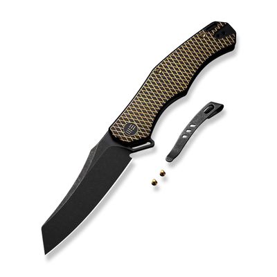 WE Kyle Lamb WE22010G-3 Black Titanium Handle with Golden Diamond Pattern On Presentation Handle