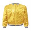Lorilida Girls Shiny Sequin Bomber Jacket Long Sleeve Lightweight Sparkle Jackets Coat Club Party Tops Gold 16 Years view 3