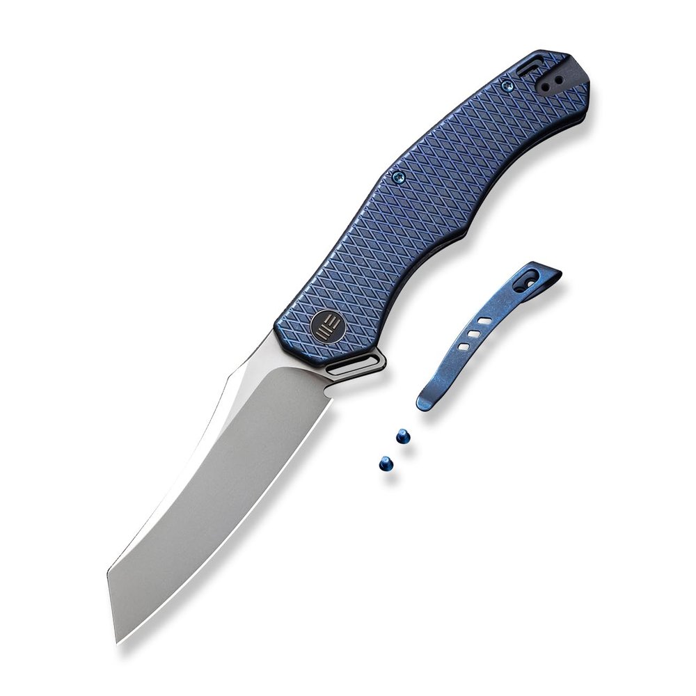 WE Kyle Lamb WE22010G-4 Blue Titanium Handle with Blue Diamond Pattern On Presentation Handle