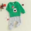 Hnyenmcko Baby Boy Christmas Outfit Long Sleeve Letter Print Crewneck Sweatshirt + Pants Winter Toddler Christmas Clothes (Deer-Green 25, 6-9 Months) view 2