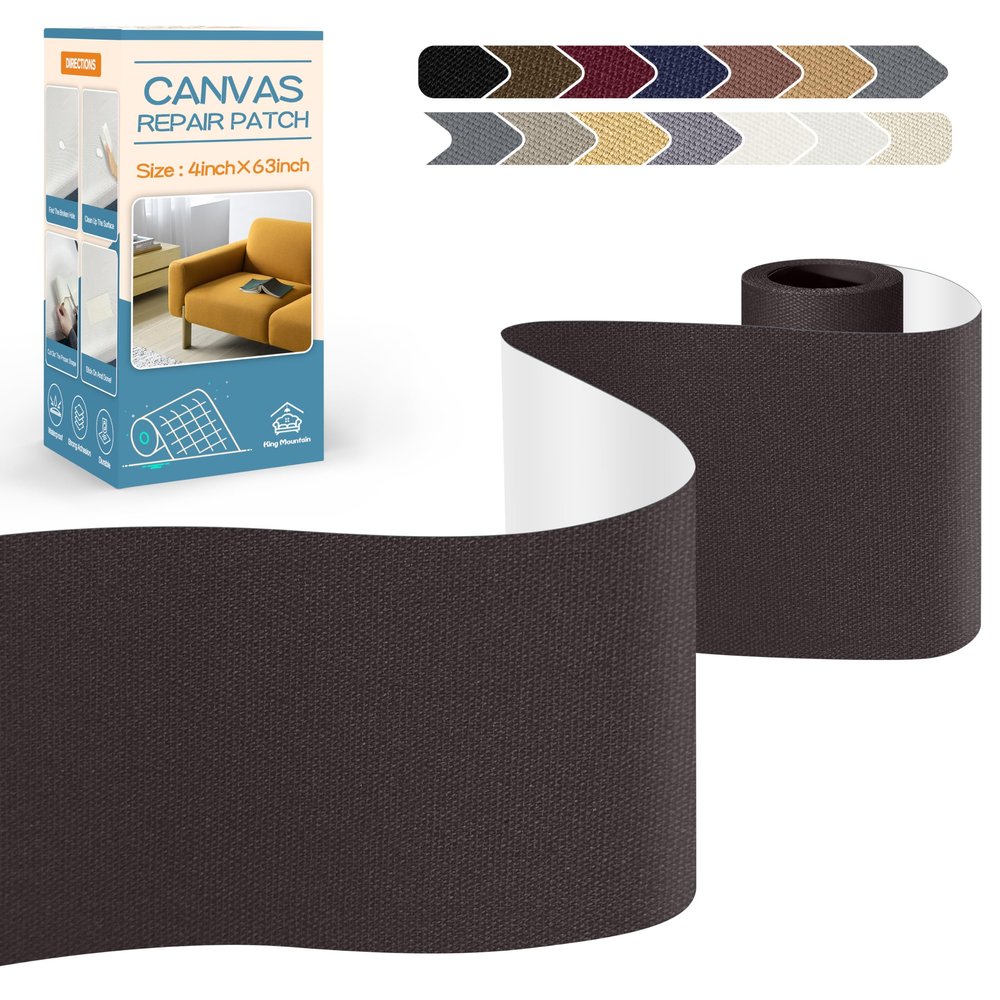 KING MOUNTAIN Canvas Repair Tape,Outdoor Gear Patch, 463 Inches,Waterproof,Self-Adhesive for Repairing Boat Covers,Sun Shades,Sofas,Tents,Lounge Chairs,Awnings (Coffee)