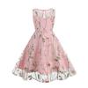 Girls Floral Embroidery Dress: Vintage 1950s Swing Dress Lace Princess Tulle Dress Birthday Evening Party Dance Gown Pageant Wedding Guest Homcoming Dress Pink-Sleeveless 7-8 Years view 1