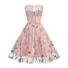 Girls Floral Embroidery Dress: Vintage 1950s Swing Dress Lace Princess Tulle Dress Birthday Evening Party Dance Gown Pageant Wedding Guest Homcoming Dress Pink-Sleeveless 7-8 Years view 2