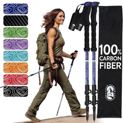 100% Carbon Fiber Trekking Poles by USA Brand - Ultra Strong Lightweight Collapsible Hiking Poles with Cork and EVA Foam Grips & Quick Adjustable Flip Locks
