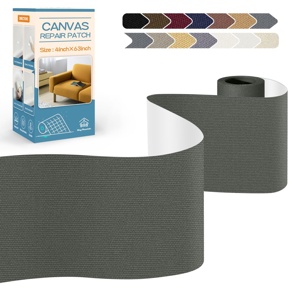 KING MOUNTAIN Canvas Repair Tape,Outdoor Gear Patch, 463 Inches,Waterproof,Self-Adhesive for Repairing Boat Covers,Sun Shades,Sofas,Tents,Lounge Chairs,Awnings (Dark Grey 2.0)