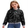 Lorilida Girls Shiny Sequin Bomber Jacket Long Sleeve Lightweight Sparkle Jackets Coat Club Party Tops Black 12 Years view 1