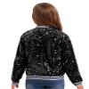 Lorilida Girls Shiny Sequin Bomber Jacket Long Sleeve Lightweight Sparkle Jackets Coat Club Party Tops Black 12 Years view 2