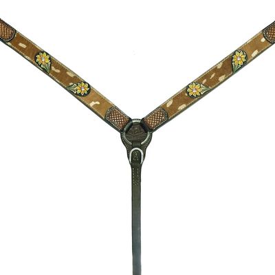 BAR H EQUINE Premium Hand Tooled Leather Stainless Steel Hardware Breast Collar Brown