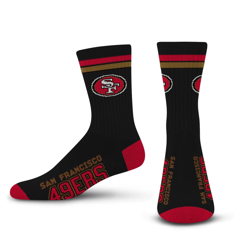 FBF - Official NFL 2 Stripe Crew Socks For Men and Women Game Day Apparel - San Francisco 49ersL