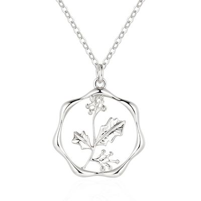 ABDOT Silver Birth Flower Necklaces for Women Silver Plated Handmade Holly Necklace Custom Birthstone Necklaces Mom Birthday Gifts
