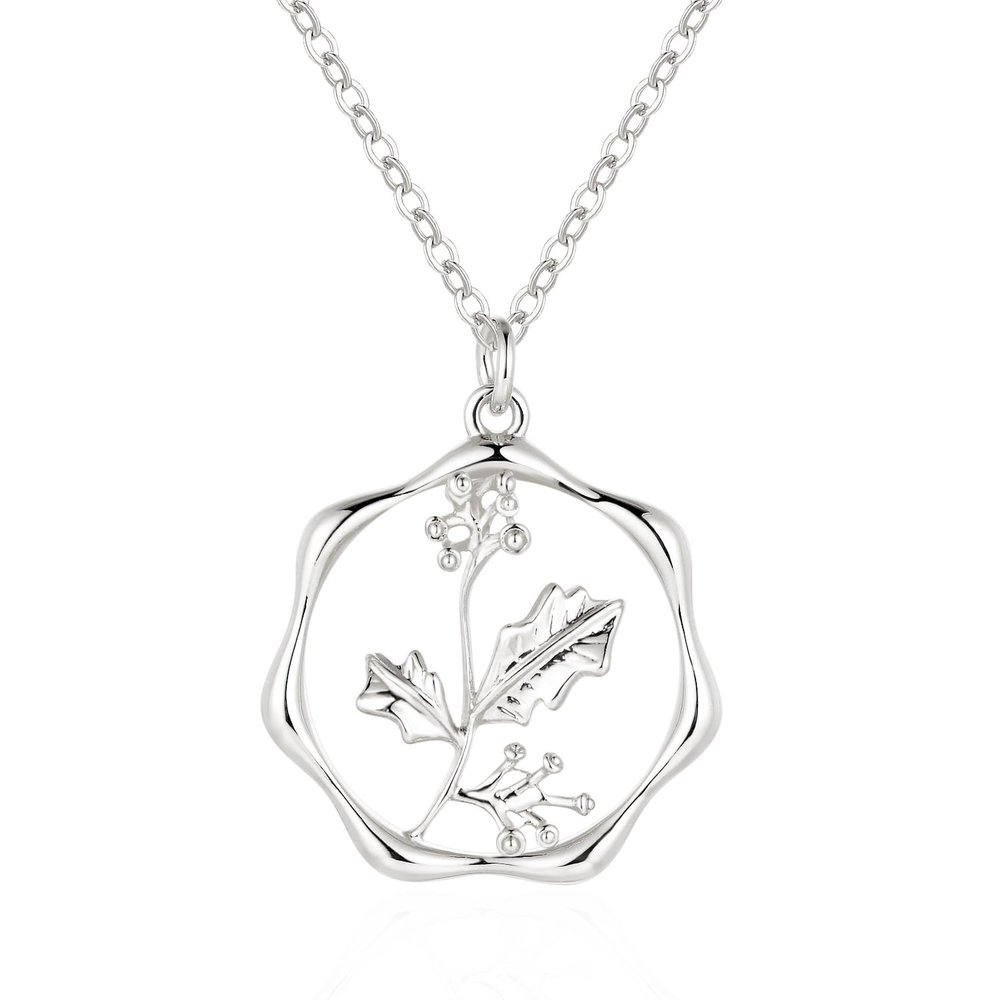 ABDOT Silver Birth Flower Necklaces for Women Silver Plated Handmade Holly Necklace Custom Birthstone Necklaces Mom Birthday Gifts