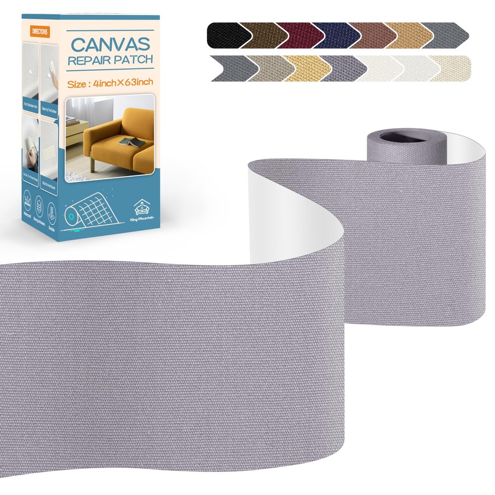 KING MOUNTAIN Canvas Repair Tape,Outdoor Gear Patch, 463 Inches,Waterproof,Self-Adhesive for Repairing Boat Covers,Sun Shades,Sofas,Tents,Lounge Chairs,Awnings (Light Grey)