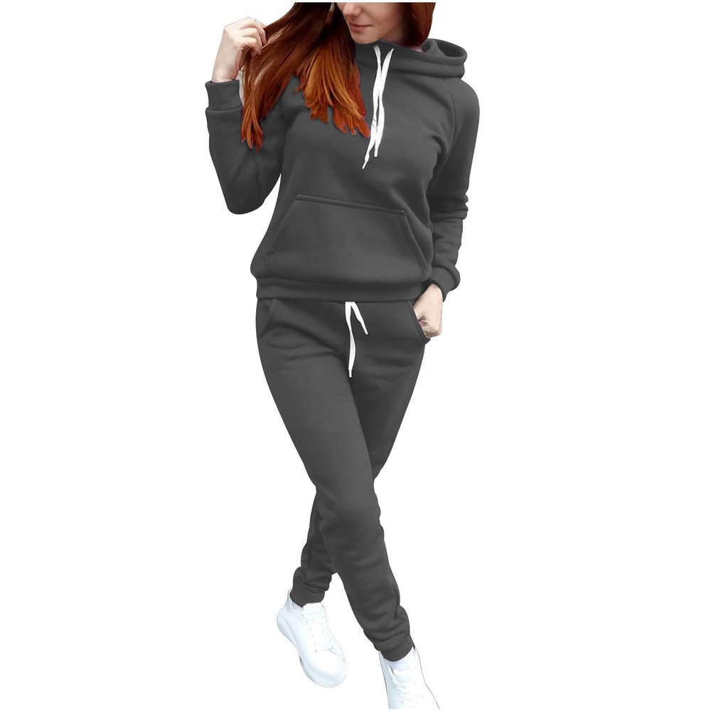 Jogger Sets for Women 2 Piece Long Sleeve Drawstring Hoodie Sweatshirt and Pocket Sweatpants Casual Sweatsuits