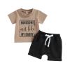 Baby Boy Summer Clothes 6 12 18 24 Month 3T Toddler Boy Outfits Cute Letter Infant T Shirts + Shorts Clothing Set (Coffee, 2-3 Years) view 1