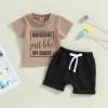 Baby Boy Summer Clothes 6 12 18 24 Month 3T Toddler Boy Outfits Cute Letter Infant T Shirts + Shorts Clothing Set (Coffee, 2-3 Years) view 2