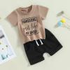 Baby Boy Summer Clothes 6 12 18 24 Month 3T Toddler Boy Outfits Cute Letter Infant T Shirts + Shorts Clothing Set (Coffee, 2-3 Years) view 3