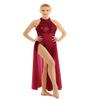 Miutii Women's Sequins Sleeveless Halter Lyrical Dance Leotard Dress Modern Contemporary Dance Costume Burgundy Large view 3