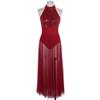 Miutii Women's Sequins Sleeveless Halter Lyrical Dance Leotard Dress Modern Contemporary Dance Costume Burgundy Large view 4