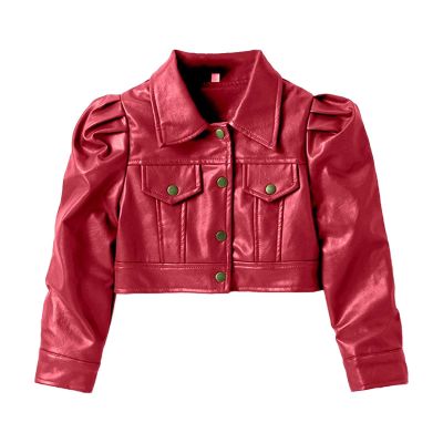 AMIMOJY Ightning Deals Toddler Girl Long Sleeve Short Leather Jacket Motorcycle Jacket Casual PU Leather Coat for 2 To 8 Years (Red, 2-3 Years)