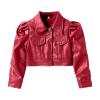AMIMOJY Ightning Deals Toddler Girl Long Sleeve Short Leather Jacket Motorcycle Jacket Casual PU Leather Coat for 2 To 8 Years (Red, 2-3 Years) view 1