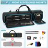 GOBUROS 4x4 Pool Cue Case Hold Up to 4 Butts and 4 Shafts, Pool Stick Carrying Case with Front Accessories Pockets, Billiard Cue Cases with Shoulder Straps, Black and Blue view 2