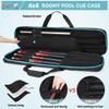GOBUROS 4x4 Pool Cue Case Hold Up to 4 Butts and 4 Shafts, Pool Stick Carrying Case with Front Accessories Pockets, Billiard Cue Cases with Shoulder Straps, Black and Blue view 3