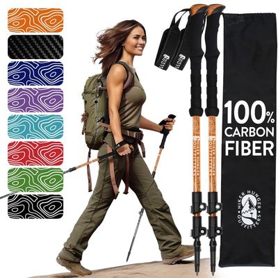 100% Carbon Fiber Trekking Poles by USA Brand - Ultra Strong Lightweight Collapsible Hiking Poles with EVA Foam Grips & Quick Adjustable Flip Locks