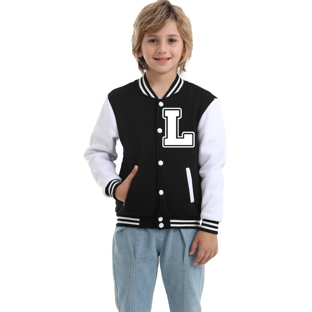 Icibgds Kids Baseball Jacket Letter Print Boys Girls Varsity Coat Casual Lightweight School Uniform With Button