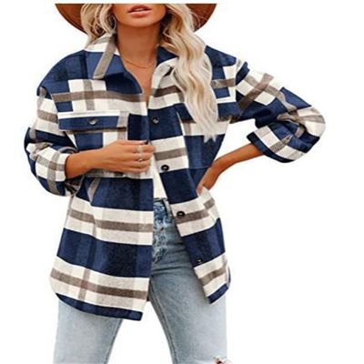 Clearance Womens Fall Fashion 2022 Casual Plaid Flannel Shacket Jacket Oversized Button Down Long Sleeve Shirt Blouses