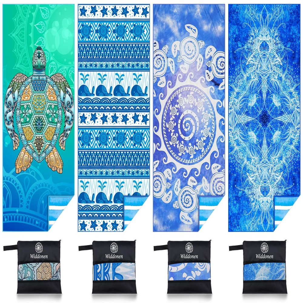4 Pack Microfiber Thin Lightweight Beach Towel Sand Free Quick Dry Absorbent Compact Towels for Swimming Pool Camping Beach Accessories Large Easy Pack Travel Things for Vacation Essentials Adult Gift