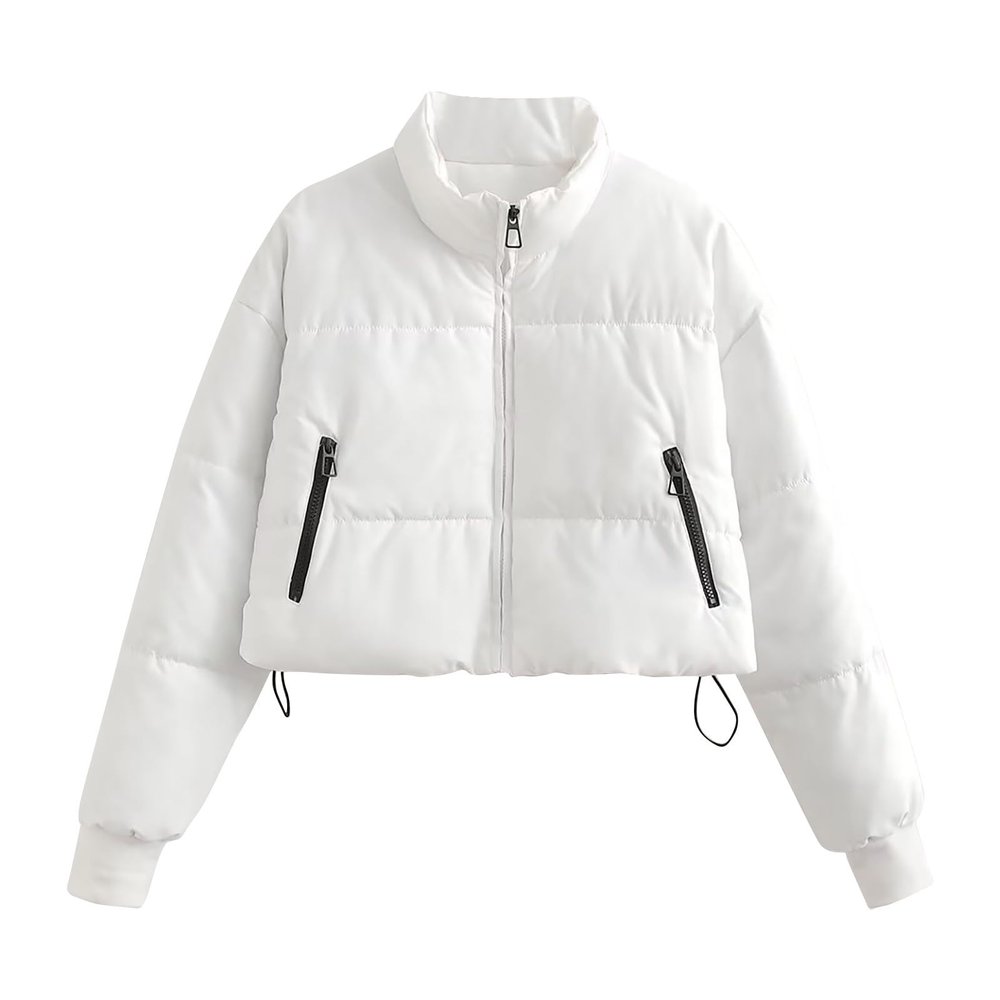 XUNRYAN Womens Winter Coat Cropped Quilted Lightweight Puffer Jackets Long Sleeve Zip Up Short Coat Parka Anorak Fashion